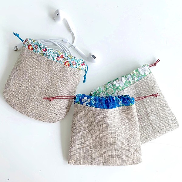 Mini Drawstring Pouch for ear plugs jewels and other small items Sewing Pattern by Tikki London