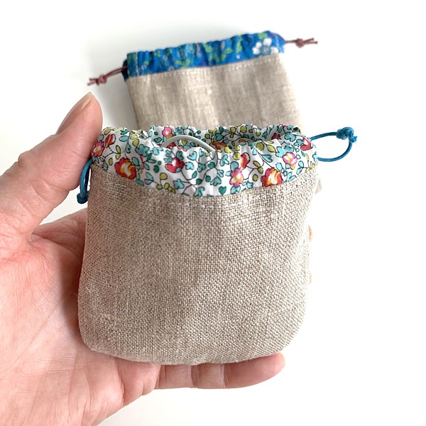 Mini Drawstring Pouch for ear plugs jewels and other small items Sewing Pattern by Tikki London